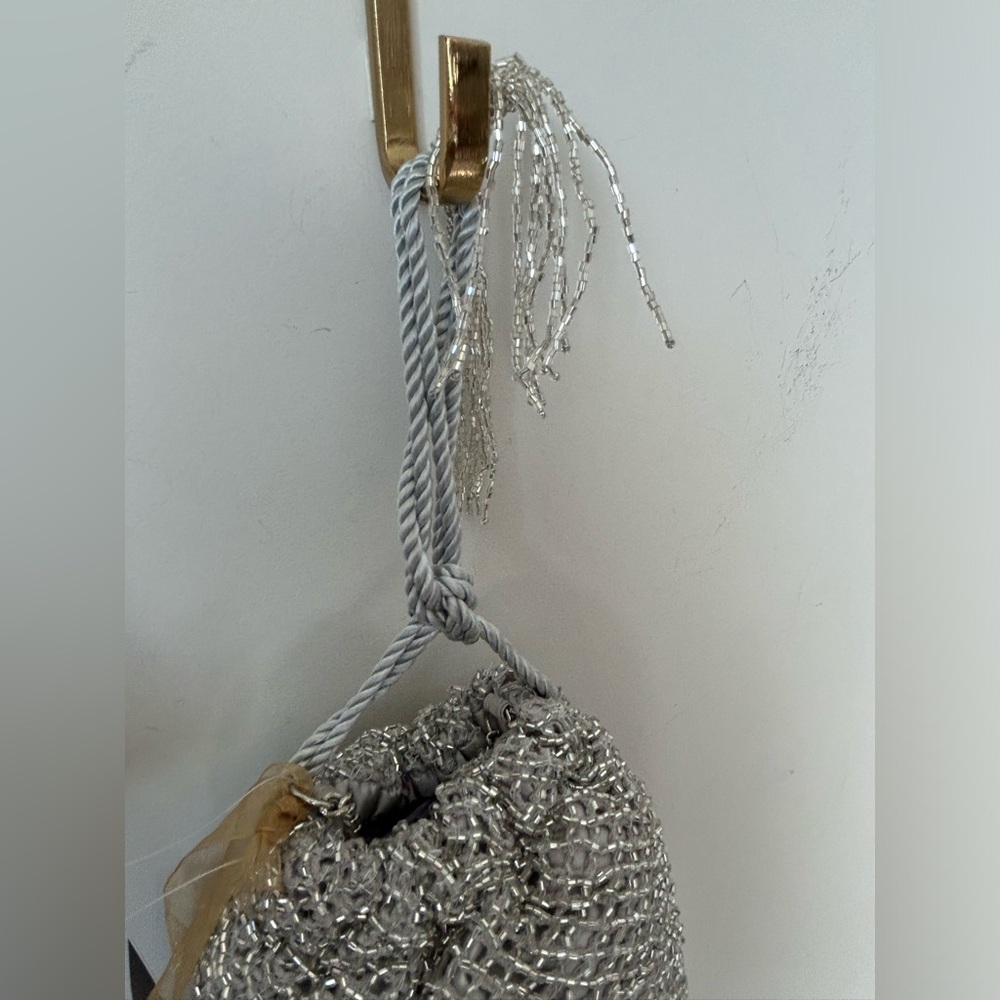 Silver Beaded Clutch with Fringe - Picture 2 of 6